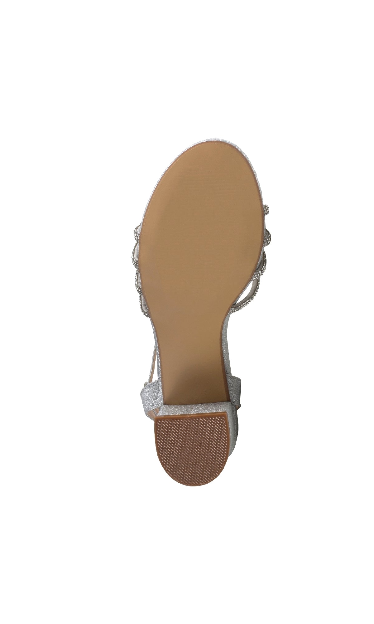 The image features the sole of a single Libra Silver Glitter Prom Shoe (Touch Ups 4651) with a block heel, set against a white background—perfect for anyone looking for stylish block heel prom shoes.